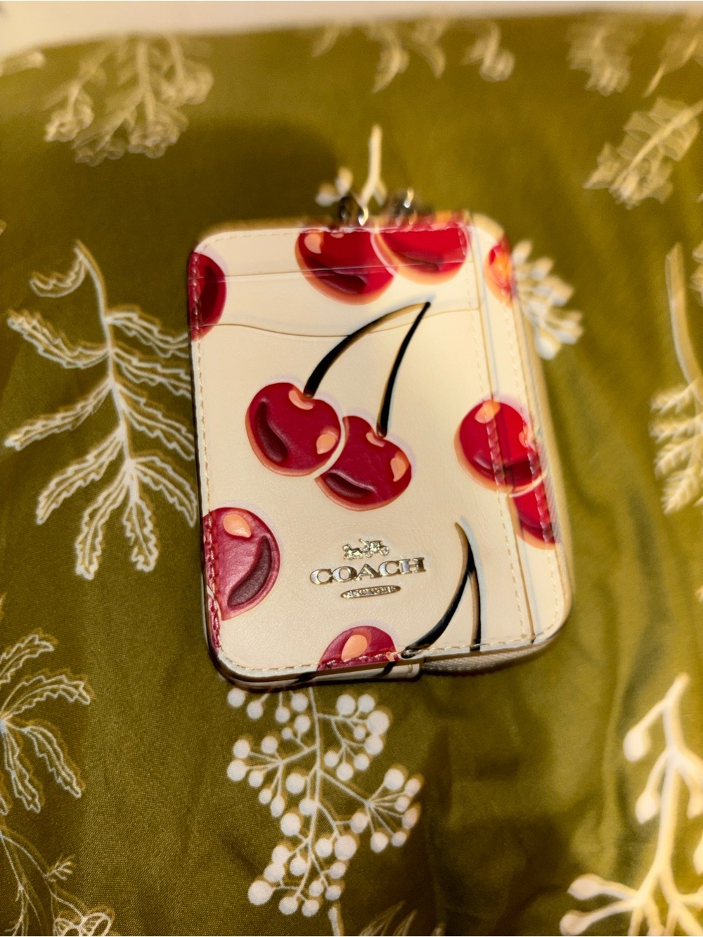 Coach White Card Case with Red Cherry Print